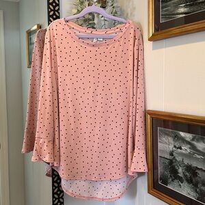 Elle Pink and Black Polka Dot Long Sleeve Top